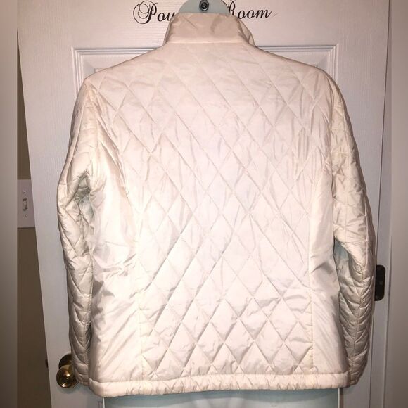 LL Bean Sz M Womens Off White Quilted Zip Insulated Winter Puffer Jacket Coat - Picture 2 of 10